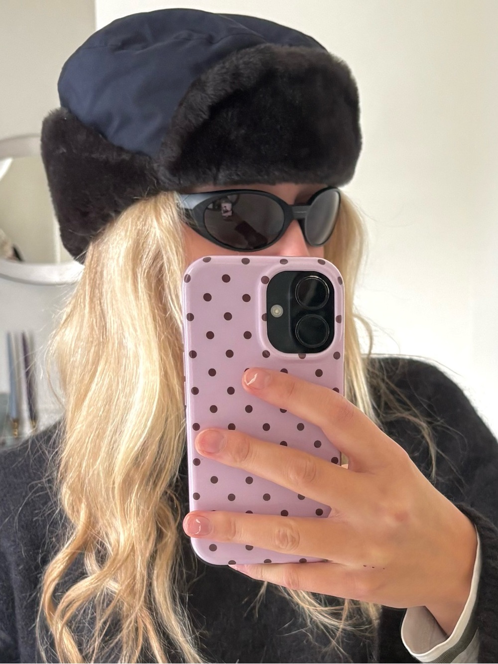 Vintage Black Faux-Fur Trim ushanka Aviator Hat